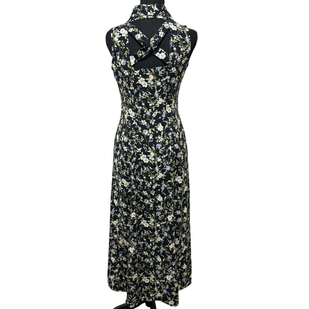 Connected Apparel Floral Midi Dress Size 6 Open Back Criss Cross Button Front